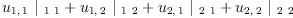 
\label{eq40}{{u_{1, \: 1}}\ {|_{\  1 \  1}}}+{{u_{1, \: 2}}\ {|_{\  1 \  2}}}+{{u_{2, \: 1}}\ {|_{\  2 \  1}}}+{{u_{2, \: 2}}\ {|_{\  2 \  2}}}