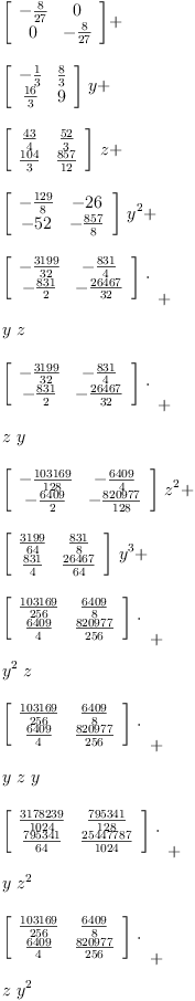 
\label{eq17}\begin{array}{@{}l}
\displaystyle
{\left[ 
\begin{array}{cc}
-{\frac{8}{27}}& 0 
\
0 & -{\frac{8}{27}}
