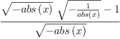 
\label{eq1}\frac{{{\sqrt{-{abs \left({x}\right)}}}\ {\sqrt{-{\frac{1}{abs \left({x}\right)}}}}}- 1}{\sqrt{-{abs \left({x}\right)}}}