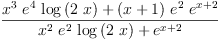 
\label{eq4}\frac{{{{x}^{3}}\ {{e}^{4}}\ {\log \left({2 \  x}\right)}}+{{\left(x + 1 \right)}\ {{e}^{2}}\ {{e}^{x + 2}}}}{{{{x}^{2}}\ {{e}^{2}}\ {\log \left({2 \  x}\right)}}+{{e}^{x + 2}}}